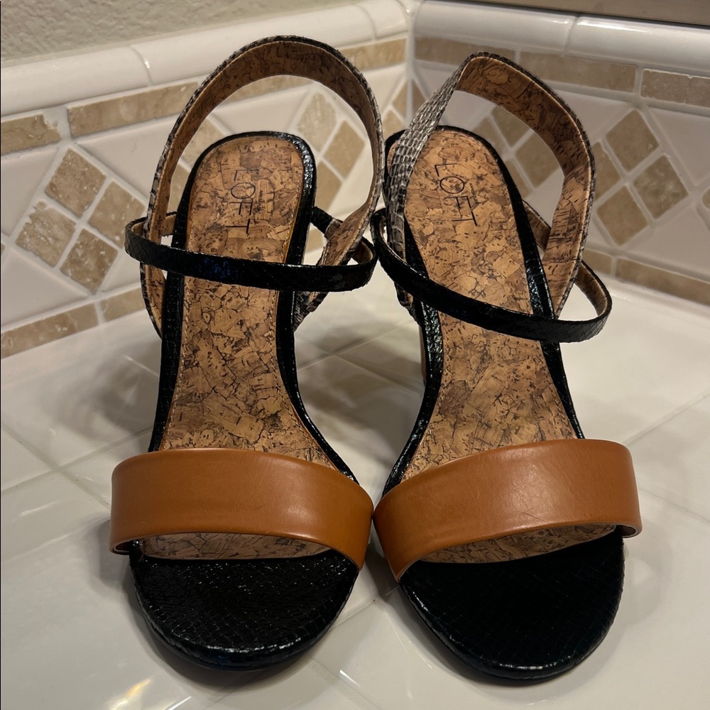 LOFT Black and Brown Strappy Heels